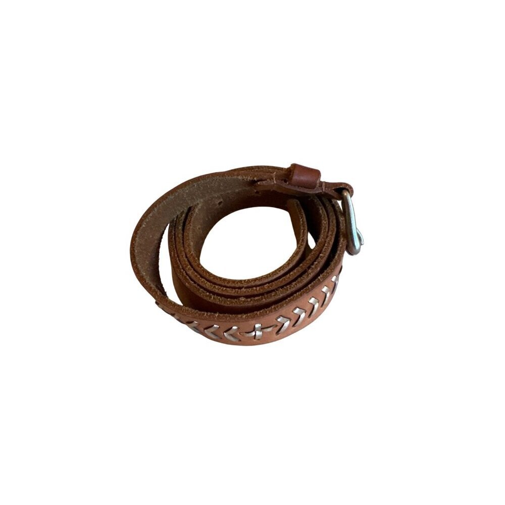 Leather Belt With Silver-Tone Buckle & Embellished Detailing Med
